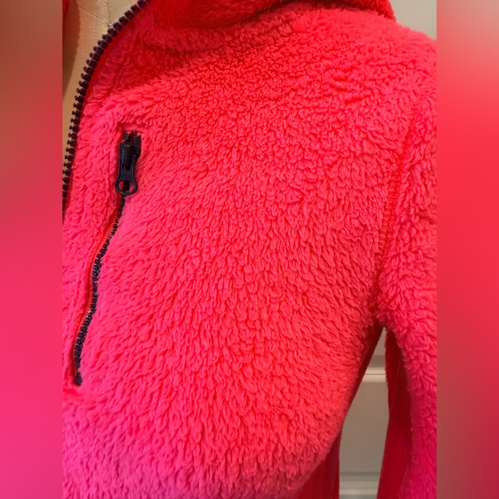 Neon Pink Sherpa Fleece Zip Hoodie Jacket Y2K Athleisure Cozy XS - Picture 6 of 12